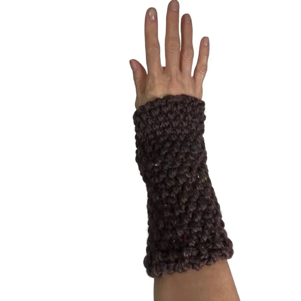 Brown Knit Fingerless Gloves Merino Wool Knit Mittens Hamdmade Chunky Mittens